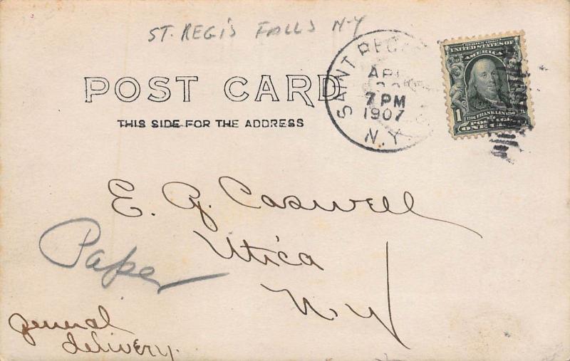 ST. REGIS FALLS, NEW YORK, OUR NEW ELECTRIC RAILWAY-1907  RPPC REAL POSTCARD