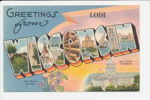 WI LN Lodi Greetings from Big Letter Linen Mint