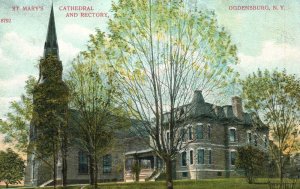 Vintage Postcard 1910's St. Mary's Cathedral & Rectory Ogdensburg New York NY