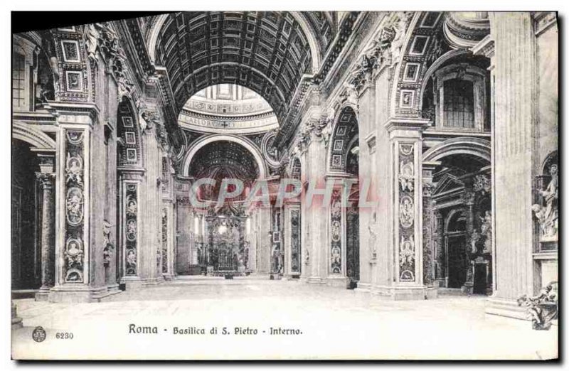 Old Postcard Roma Basilica S Pietro Interno