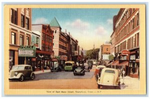 c1940 View East Main Street Classic Cars Exterior Waterbury Connecticut Postcard