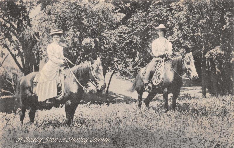 STANLEY COUNTY SD~A SHADY GLEN-WOMEN RIDING HORSES-FRED MIX PHOTO POSTCARD 1908