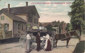 S Framingham MA, Yankee Peddler, 1908 Postmark, Horse & Wagon, Women, Beard