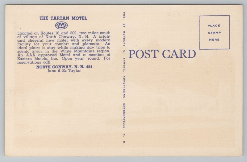 North Conway New Hampshire~Tartan Motel~Entrance Sign~1950 Linen Postcard