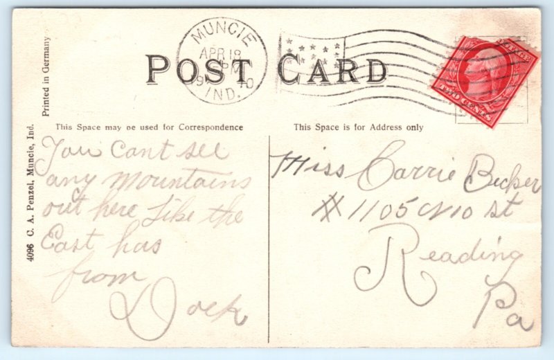 Munice IN Birds Eye View Postcard Indiana