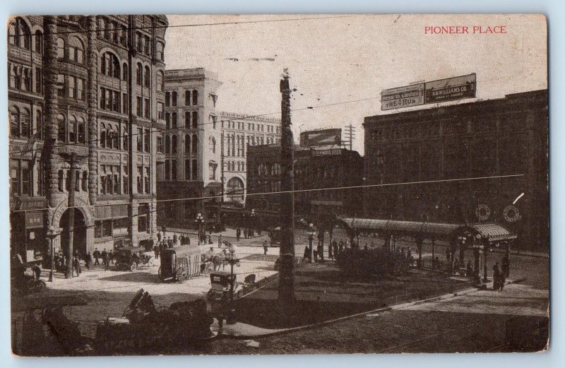 Seattle Washington WA Postcard Pioneer Place Business Section Scene 1910 Antique