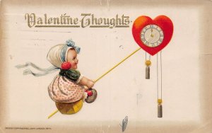 J82/ Valentine's Day Love c1910 Postcard John Winsch Cupid Child Clock 201