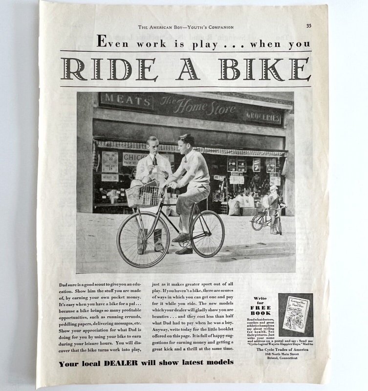 1931 Bicycle Trades Small Town Grocery Advertisement Antique Ephemera