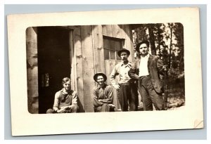 Vintage 1900's RPPC Postcard Portrait Men on the Farm One with Shotgun