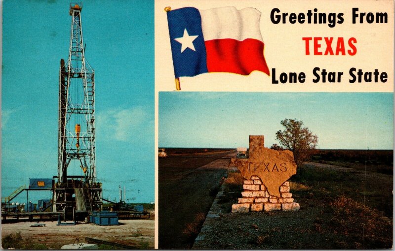 GREETINGS from TEXAS – OIL FIELD  – LONE STAR STATE  - CHROME Postcard 