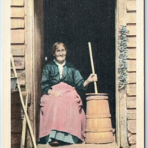 c1940s Appalachia Melungeon Old Mountain Woman Churning Butter Cute Lady NC A221
