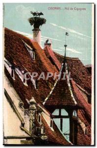 Old Postcard Obernai nest Storks