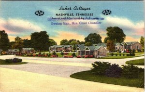 Nashville, TN Tennessee  LAKE'S COTTAGES Roadside Motel  1952 Linen Postcard
