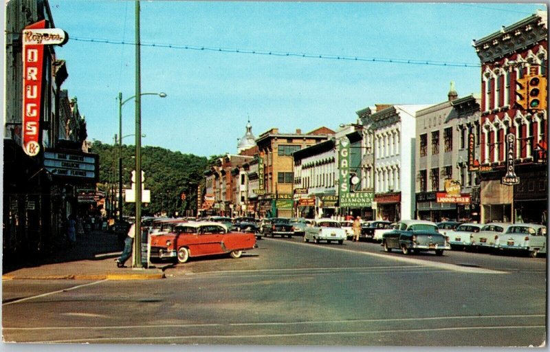 Business District, Madison IN Stores Pharmacy Jewelry Vintage Postcard G46