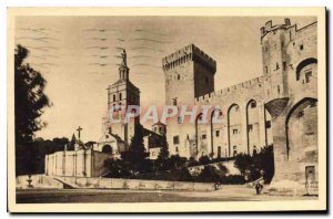 Old Postcard Avignon Vaucluse Cathedral Notre Dame des Doms and frontage of t...