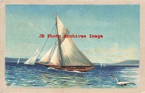 Sailing, EAS, Sailboat, Birds, 1909 PM, Embossed Litho