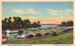 Vintage Postcard Municipal Boat Harbor Riverside Cars Louisville Kentucky K.Y.