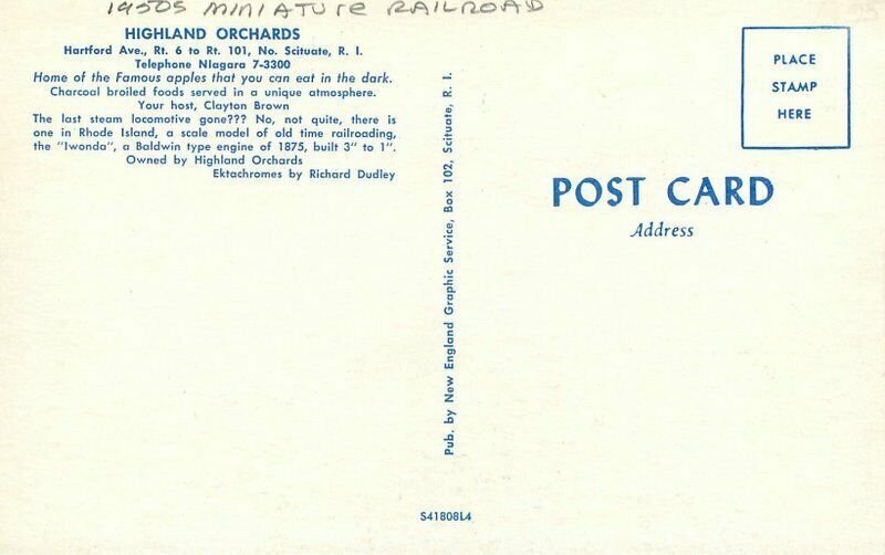 Scituate Rhode Island Highland Orchard Miniature Railroad Postcard 21-6029