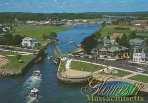 America Postcard- Aerial View of The Drawbridge,Gloucester,Massachusetts RR8696