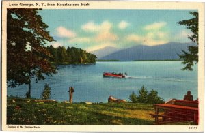 Boat on Lake George NY from Hearthstone Park c1951 Vintage Postcard T07