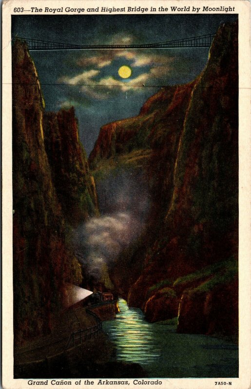 Vtg 1950s Royal Gorge Moonlight Grand Canyon Arkansas River Colorado CO Postcard