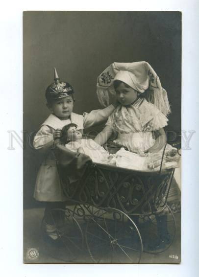 149785 Kids w/ DOLL Boy as KAISER vintage PHOTO PC