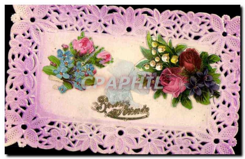 Old Postcard Fancy Embroidery Flowers