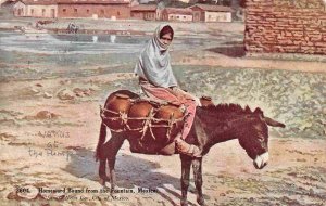 Woman Donkey Burro Water Carrier Mexico 1920s postcard