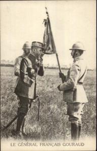 WWI French Generals Series Postcard myn GOURAD Soldier Helmet Flag