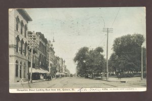 QUINCY ILLINOIS DOWNTOWN HAMPSHIRE STREET SCENE STORES VINTAGE POSTCARD