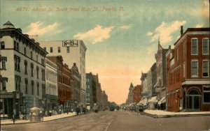 Peoria Illinois Adams St Shops, Trolleys, Carriages c1900-20s Vintage Postcard