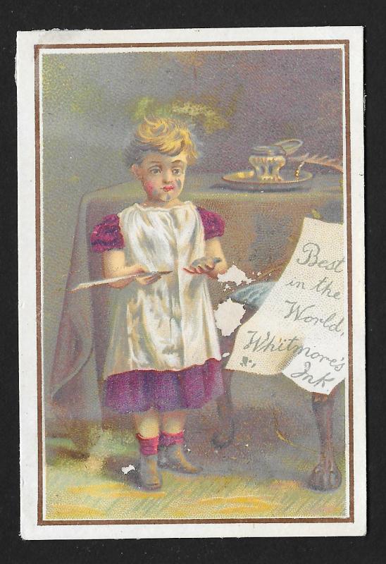 VICTORIAN TRADE CARD Whitmore's Stationers Girl