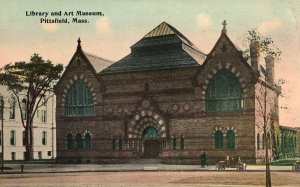 Vintage Postcard Library And Art Museum Building Pittsfield Massachusetts MA