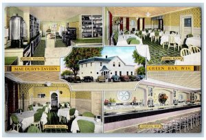 Green Bay Wisconsin Postcard Mae Dury's Tavern Dining Room Interior Scene c1940s