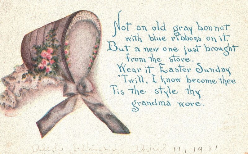 Vintage Postcard 1911 Not An Old Gray Bonnet With Blue Ribbons In It Eastertide