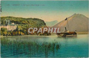 Old Postcard Annecy Lake Menthon has boat