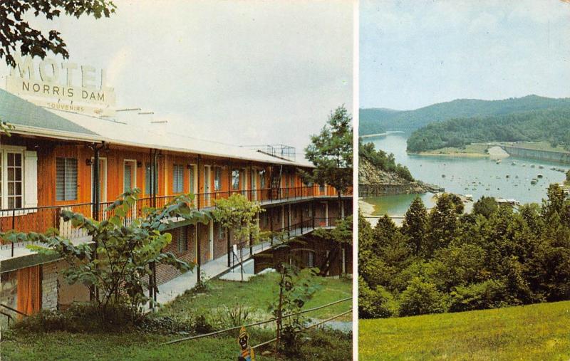 Norris Tennessee 1950-60s Postcard Norris Dam Motel Overlooking Norris Lake