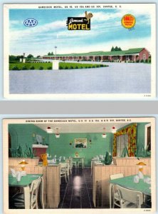 2 Postcards SANTEE, South Carolina SC ~ Roadside GAMECOCK MOTEL & Dining Room