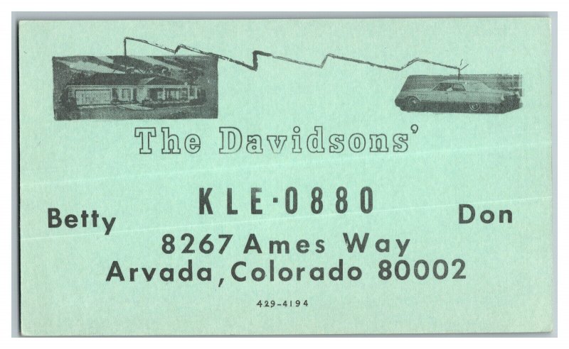 QSL Radio Card From Arvada Colorado KLE - 0880 