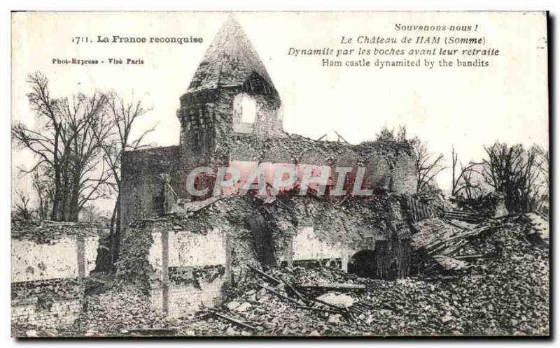 Old Post Card Ham Chateau Dynamite by the Krauts Army