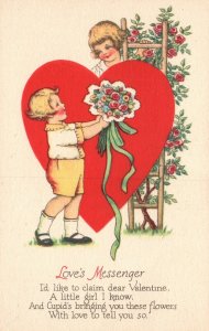 Vintage Postcard 1910's Love's Messenger I'd Like To Claim Dear Valentine Gift