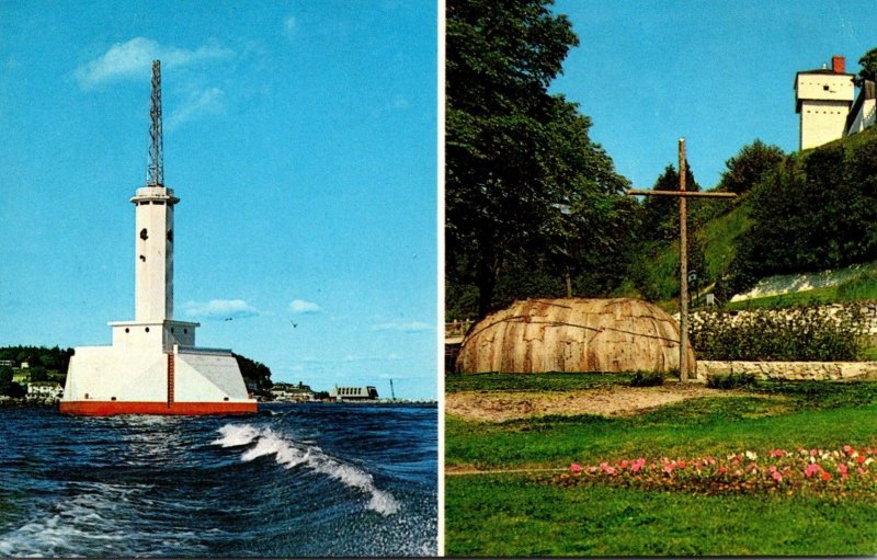 Michigan Mackinac Island Lighthouse & Replica Of Early Missionary Chapel