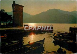 Modern Postcard Lago di Garda Cassone Harbor at sunset