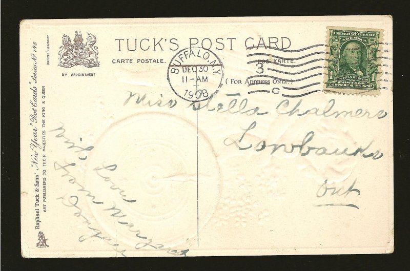 Postmark 1908 Buffalo NY New Years Greetings Tuck & Sons Embossed Postcard