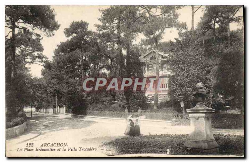 Old Postcard Arcachon Place Bremontier and Villa Trocadero