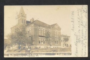 RPPC CRESTON IOWA HIGH SCHOOL BUILDING VINTAGE REAL PHOTO POSTCARD 1906