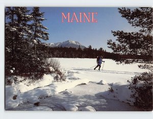 Postcard Cross county skier on Daicey Pond, Maine