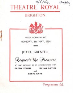 Joyce Grenfell at Brighton Theatre Royal 1954 Programme