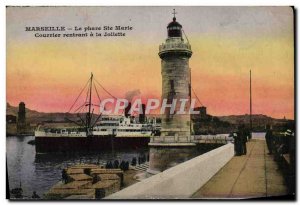 Old Postcard Marseille Le Phare Ste Marie Mail Returning to the boat Joliette