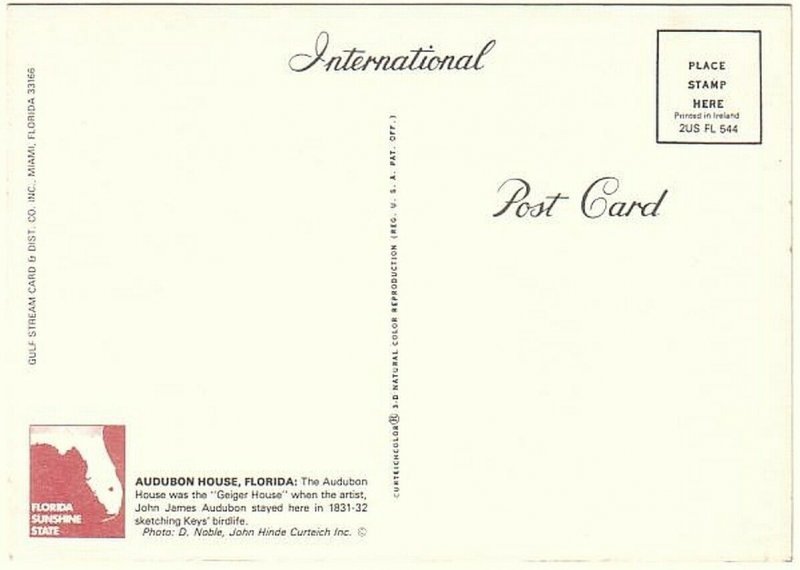 Audubon House, Key West, Florida, Chrome Postcard